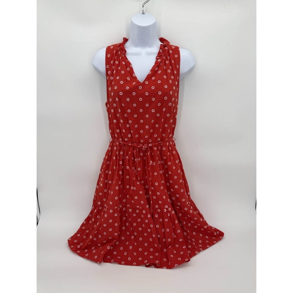 Draper James RSVP Red Orange sleeveless ruffle-neck fit-and-flare dress Size M